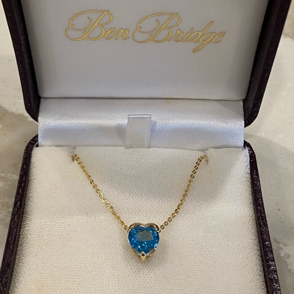 SOLD ON EBAY Beautiful Ben Bridge 14kt Yellow Gold Blue Topaz Heart Necklace